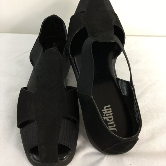 Judith "Rosemary" Black Slip-On Open Toe Flats Size 7.5 EXCELLENT Condition - Picture 1 of 10